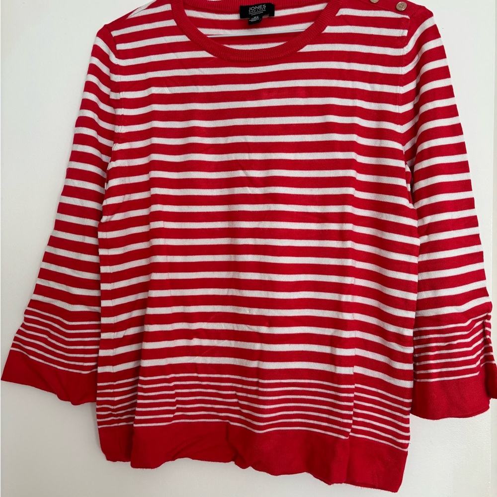 Jones New York Red and White Striped Long Sleeve Sweater